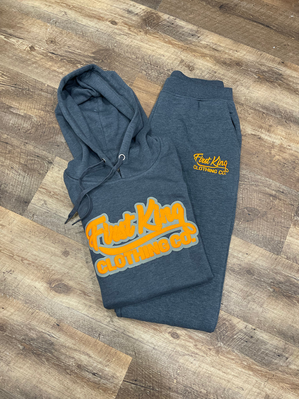 Charcoal Grey And Orange Jogging Suit