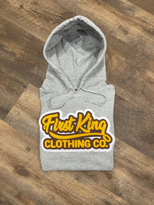 First King Grey White Brown And Gold Chenille Patch Hoodie