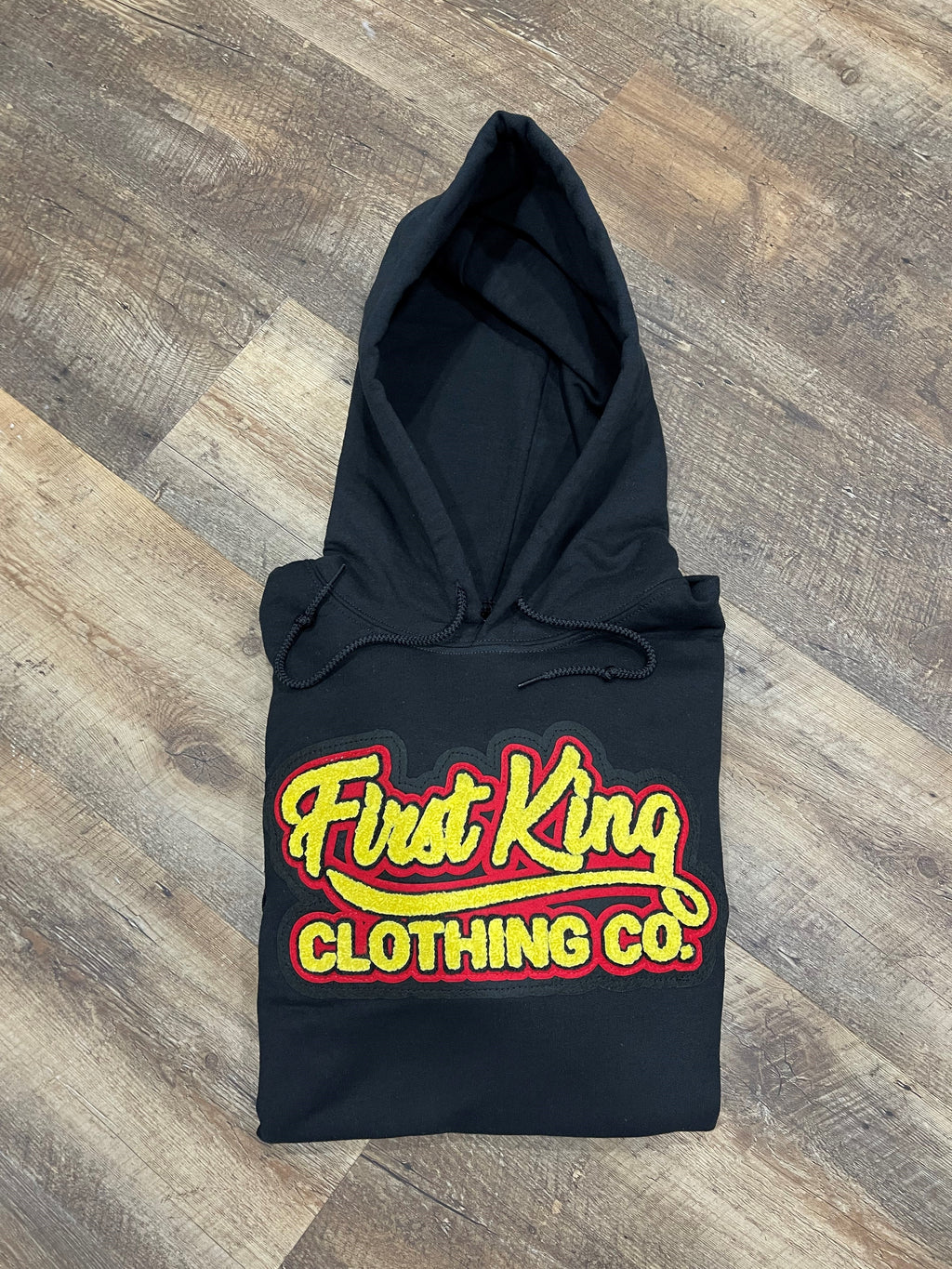 First King Black Yellow And Red Chenille Patch Hoodie