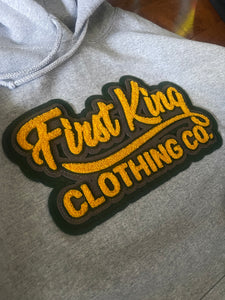 First King Grey Forest Green And Yellow Chenille Patch Hoodie