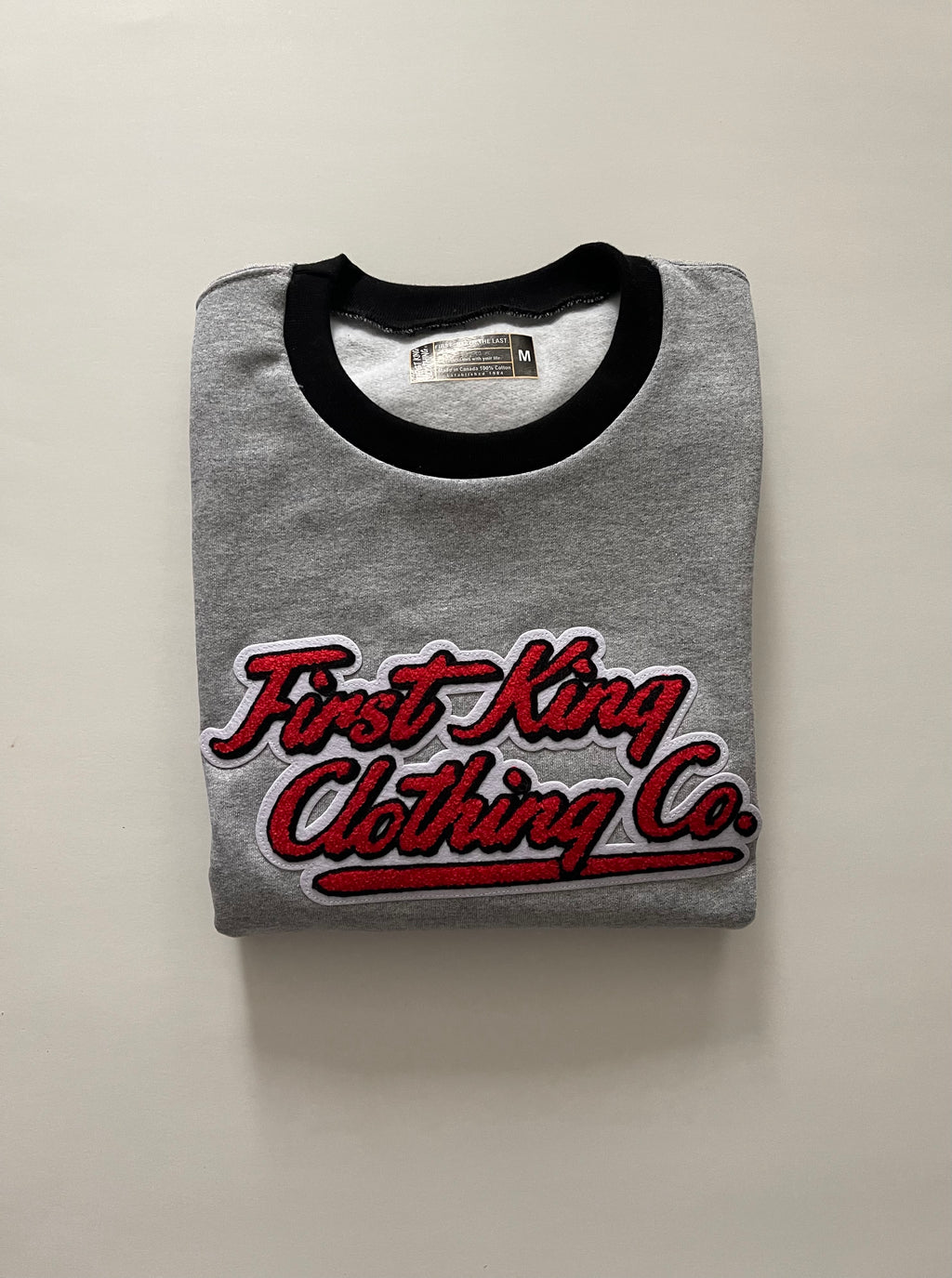 First King Grey Chenille Patch Crewneck